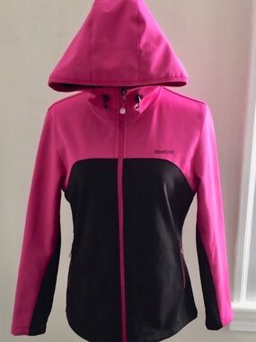 Reebok Hot Pink and Black Hooded Running Jacket, Full Zip, Large